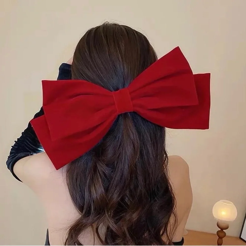 Oversized Black Velvet Bow French Barrette Hair Clip